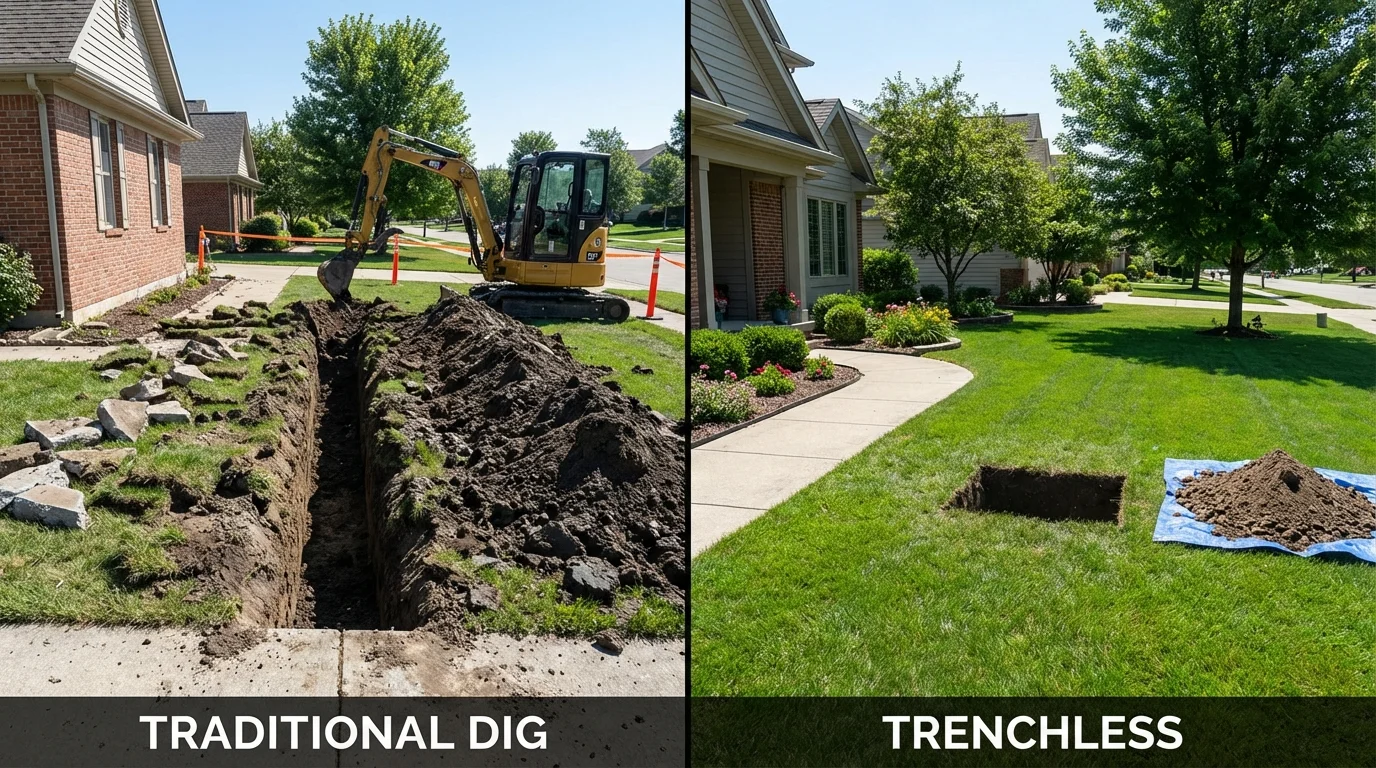 Trenchless sewer repair with minimal yard damage versus traditional excavation in Oakley, UT